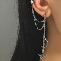 elegant long chain clip earrings punk music festival gold silver color star moon pendant non hole ear jewelry for women