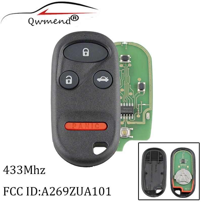 QWMEND 3 + 1 кнопки дистанционного управления Автомобильный ключ для Honda CR V A269ZUA101 433