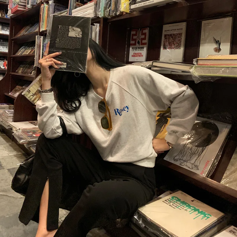 

European and American Coat Drop-Shoulder Sleeve Printed Letter Women 2020 Autumn New Korean Style Loose Jumper Fashion Full