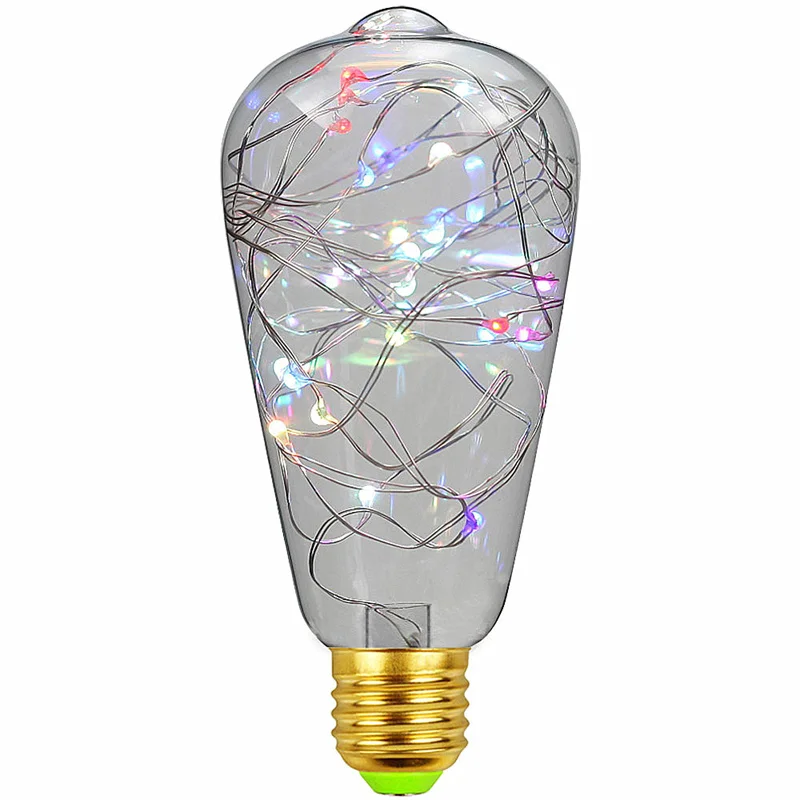 

RGB E27 Bombilla Led Copper Wire String Light Retro Edison LED Bulb Light 110V 220V ST64 Glass Lamp For home bar holiday party