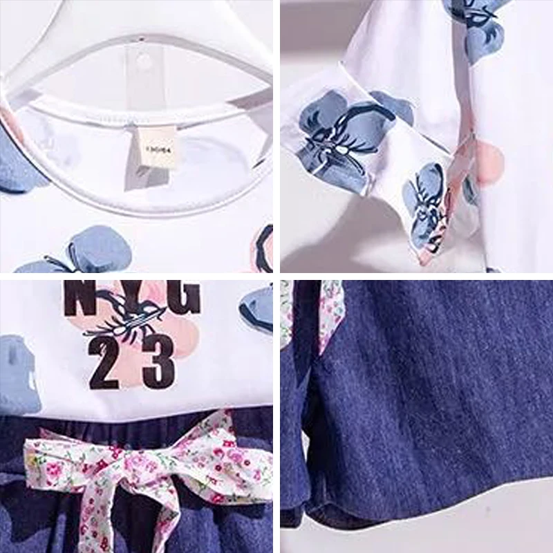 

Girls net red suit western fashion summer short-sleeved t-shirt summer cotton two-piece denim pants