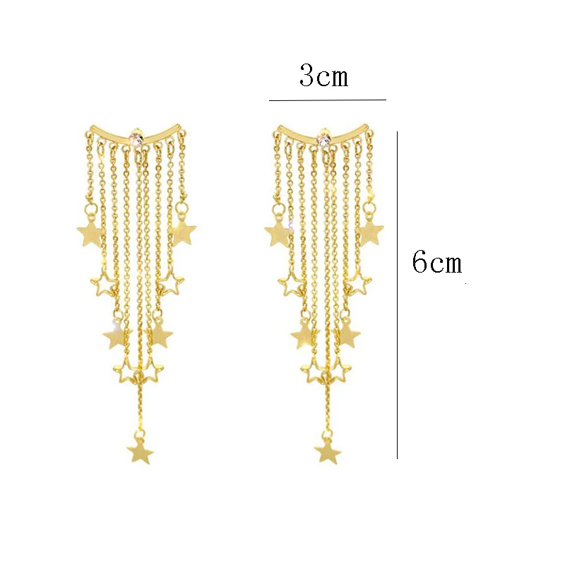 

Europe Long Tassel Earrings Shiny Crystal Gold Color Stars Tassel Earring Stub Fashion Zircon Women Earrings Jewelry Gifts