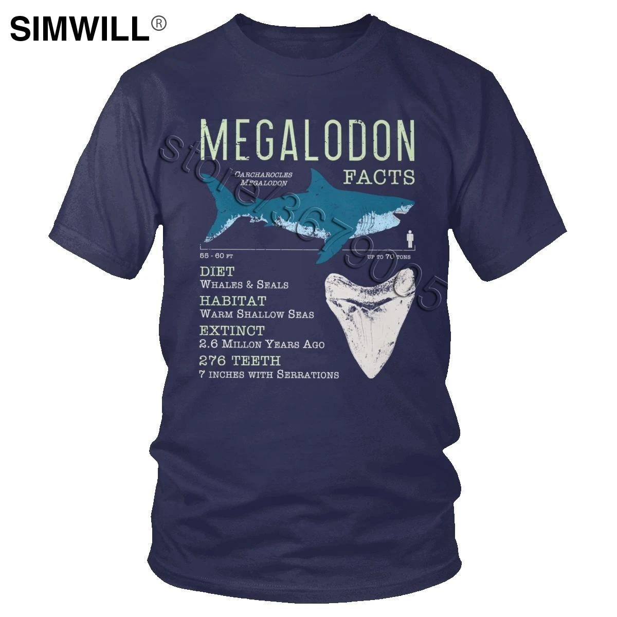 

Винтажная Футболка Megalodon, мужские хлопковые футболки с изображением акулы и зубов, факты животных, ретро графическая футболка, Подарочные Т...