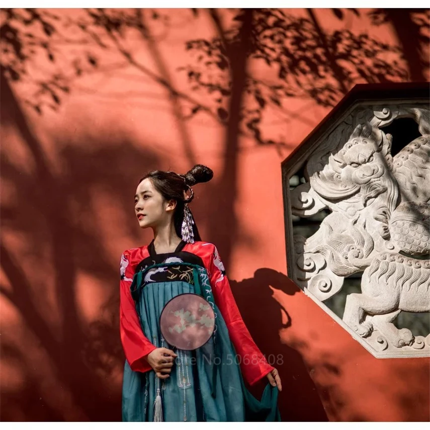 11 цветов винтажное женское платье Hanfu с квадратным воротником костюм Тан набор