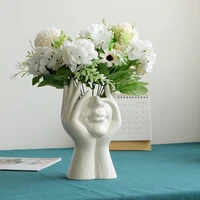 2021 new ceramic human face flower vase art creatrive sculpture human head abstract plant flower pot home decor arrangement