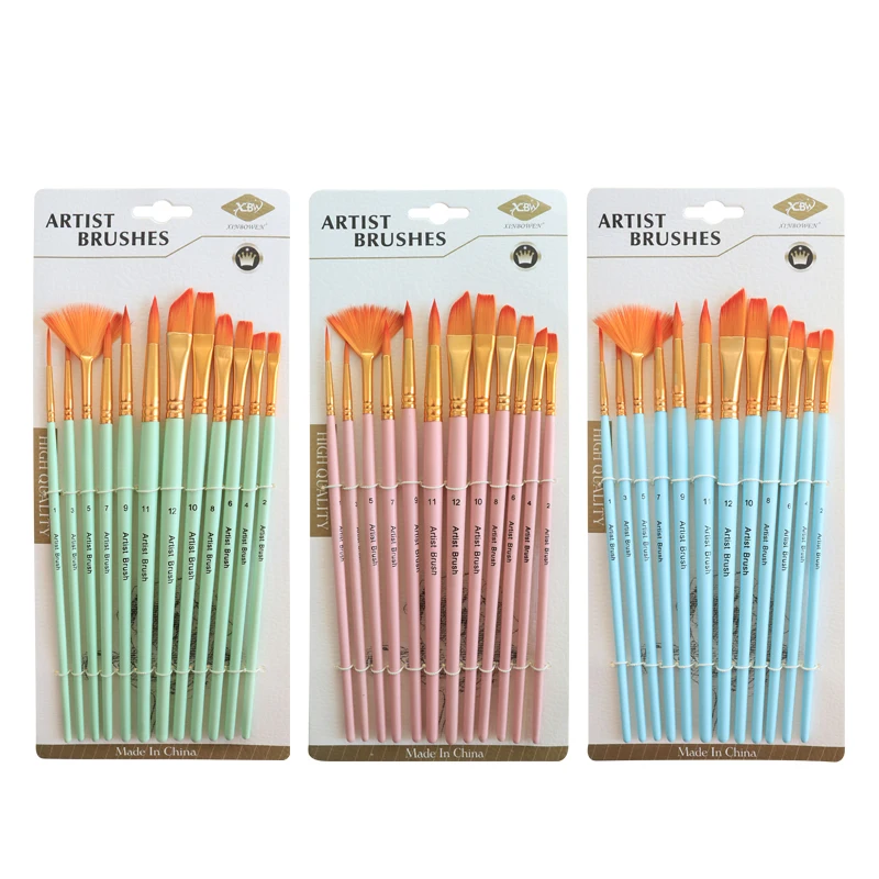 

12Pcs/Set Nylon Art Brushes Watercolor Paint Brush Variety Style Wooden Handle Oil Acrylic Painting Brush Pen Art Supplies