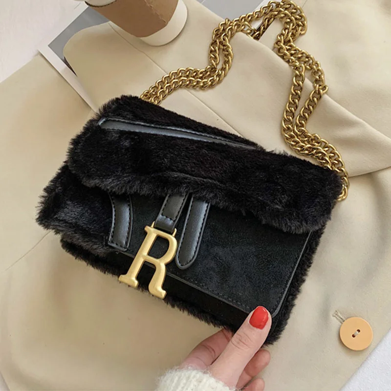 Женские плюшевые сумки через плечо с буквенным украшением брендовые