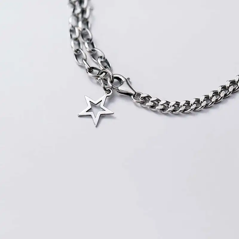 

PONYKISS Vintage S925 Sterling Silver Double Layer chain Heart Letter Bracelets Women Party Delicate Jewelry Accessory Gift