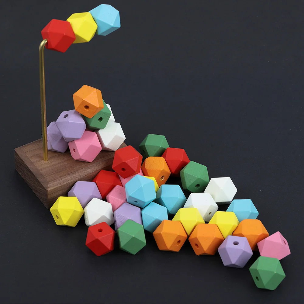 

10mm 20mm Natural Wood Beads Geometric Faceted Wood Loose Spacer Beads 10/20/30/pcs For Jewelry Making DIY Beading Accessories