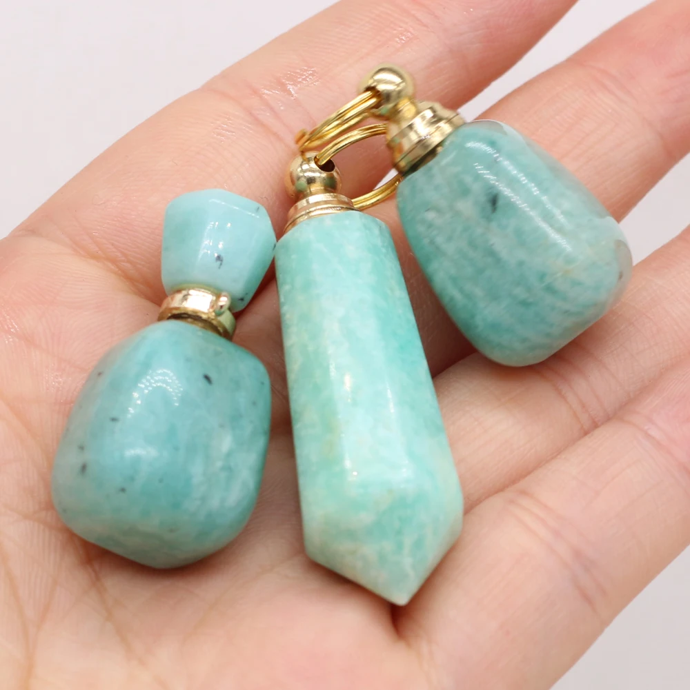 

Natural Stone Gem Perfume Essential Oil Bottle Amazonite Pendant Handmade Crafts DIY Necklace Jewelry Gift Accessories Making
