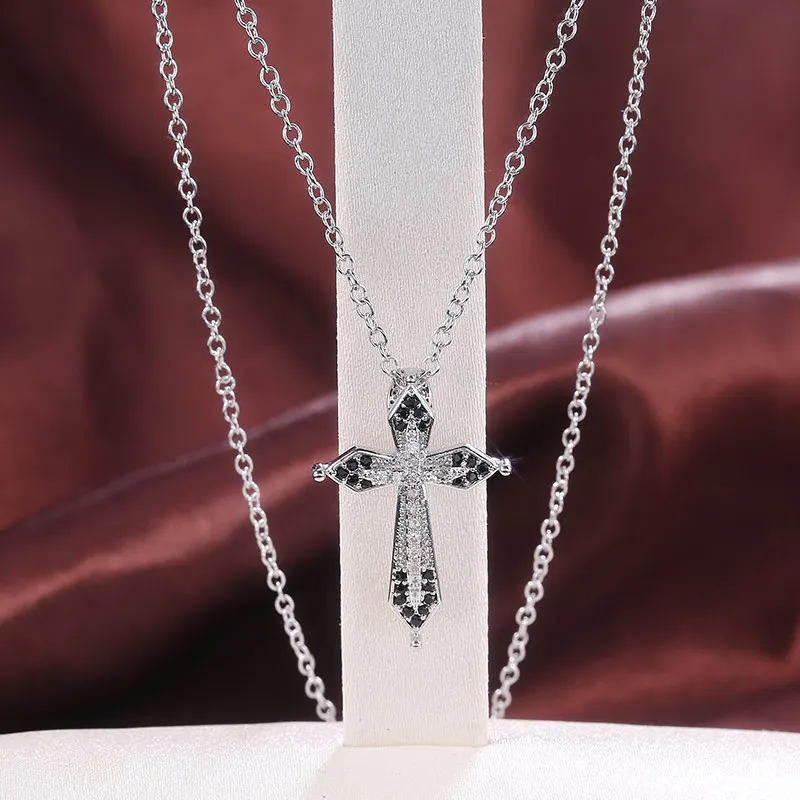 Huitan Classic Cross Pendant Female Necklace Jewelry with Black White CZ Zircon Stone Birthday Gift for Fashion Women Religious | Украшения