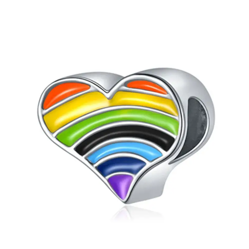 

1Pcs New Pretty Rainbow Heart Pendant DIY Beads Suitable for Original Pandora Charm Bracelet Ladies Jewelry Making Gifts