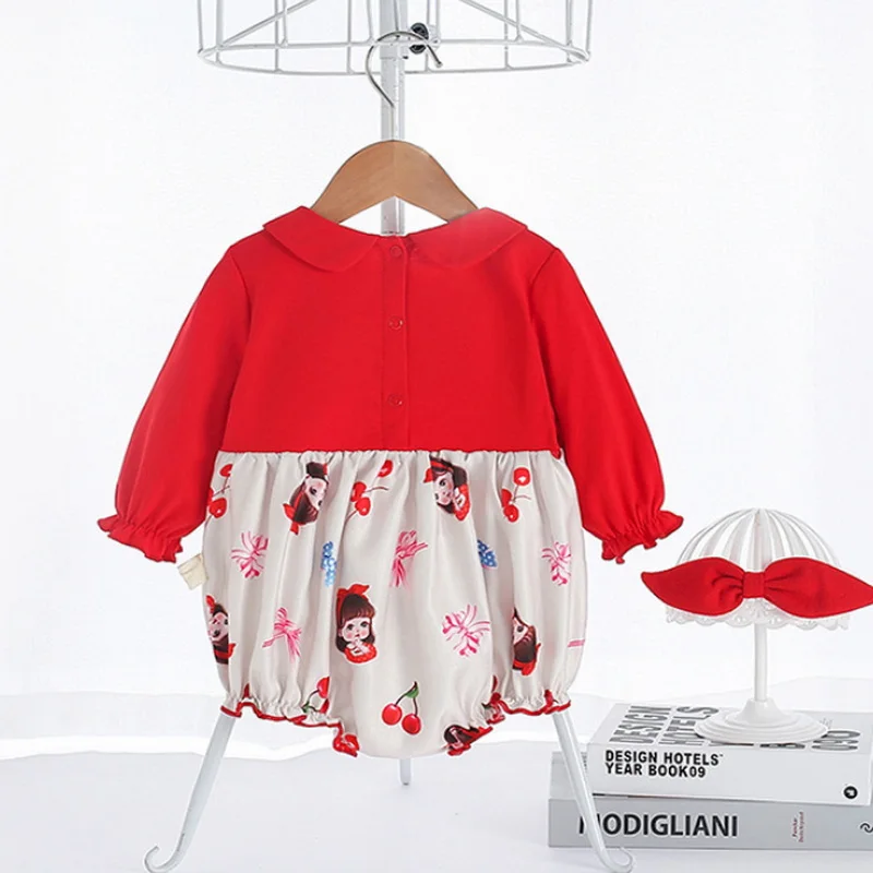 2021 nuevo oto&ntilde;o Body para beb&eacute; almazuela roja de dibujos animados Puff mangas Peter Pan Collar princesa mono ropa reci&eacute;n nacida E5358-3