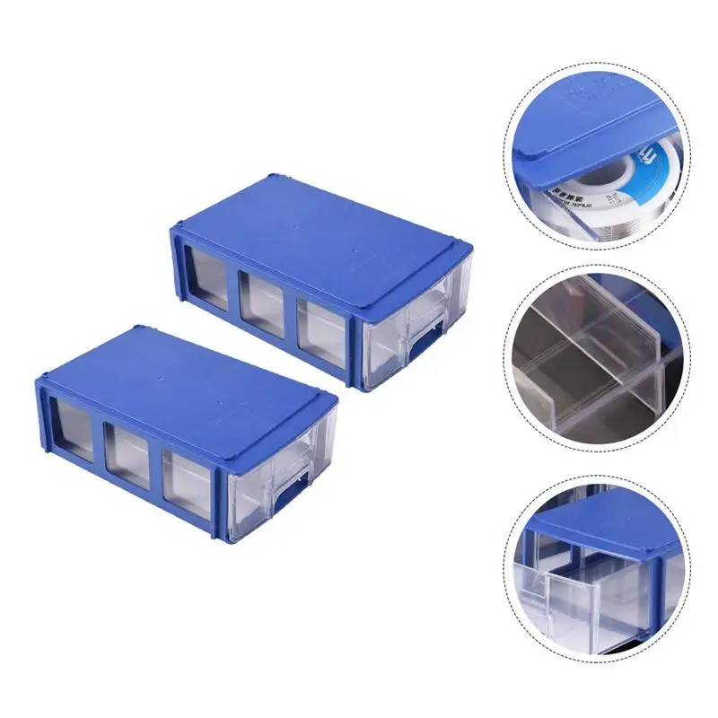 

2pcs Drawer Design Plastic Storage Box Component Storage Container (Blue)