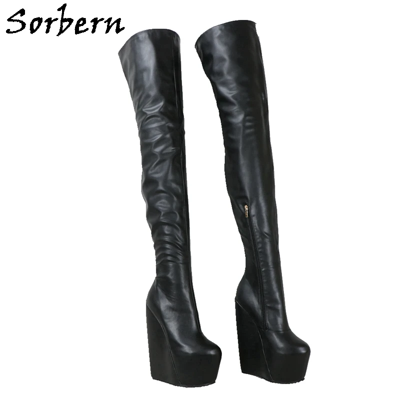 

Sorbern Custom Crotch Thigh High Boots Unisex Wedges 20cm 30cm High Heels Thick Platform Drag Queen Shoes DIY Wide Fit Calf