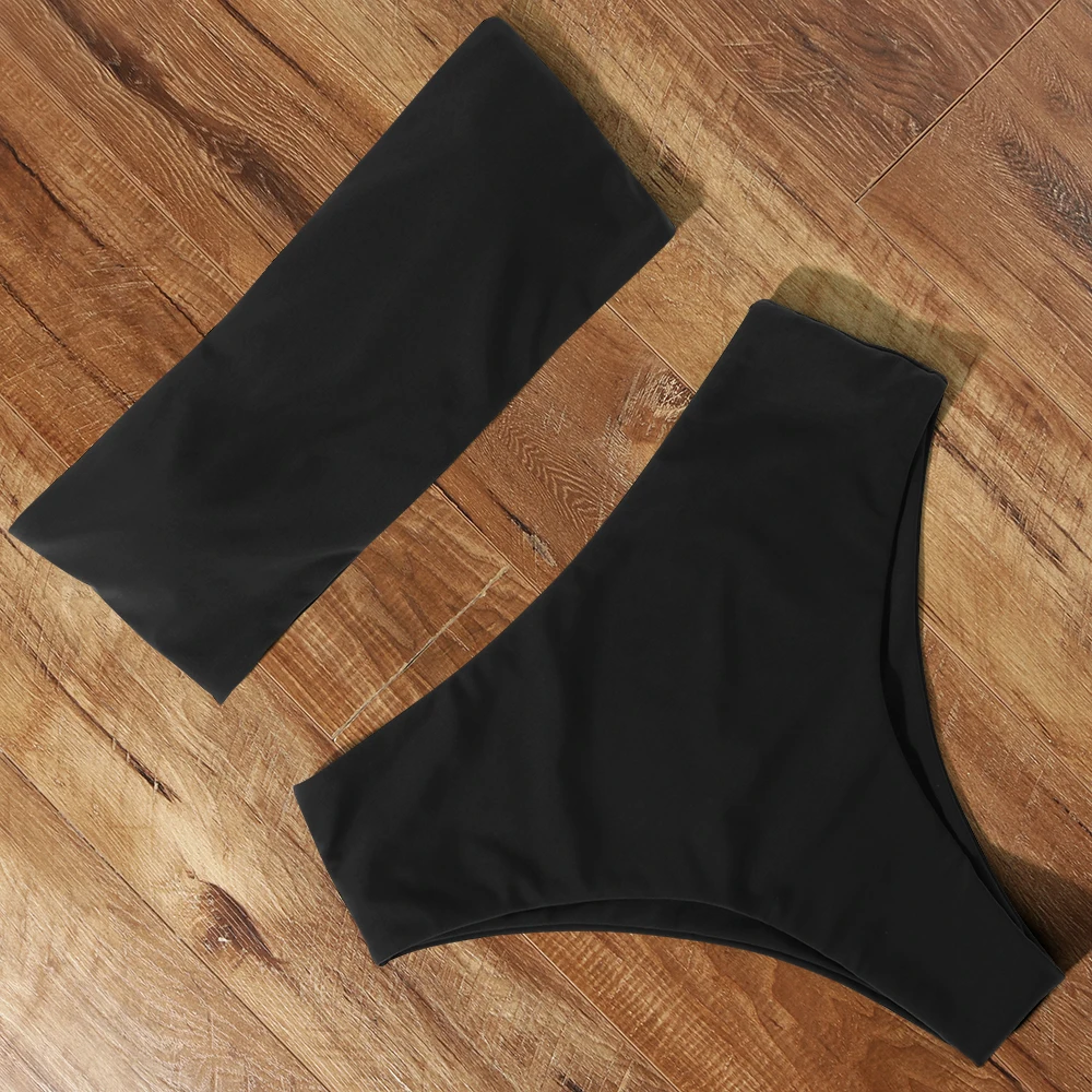 

Women Bikini 2021 Leopard Swimsuit High Waist Push Up Bandeau Women Off Shoulder Beach Swimming Suit Brazilian Swimwear