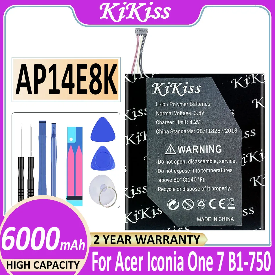 

6000mAh KiKiss For Acer Iconia One 7 B1-750 Rechargeable Li-polymer Tab Replacement Battery AP14E8K Battery + Tools