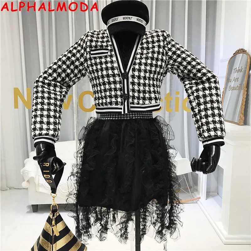 Женский костюм ALPHALMODA клетчатая одежда + кружевная юбка с оборками комплект из 2
