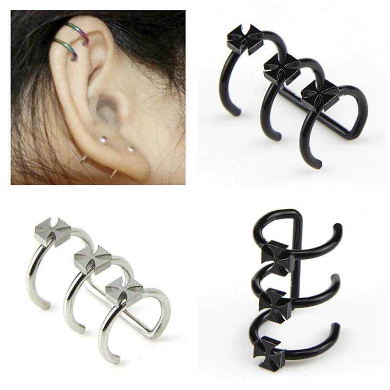 2 шт. двойной и тройной обруч Ушная клипса Серьги Козелок из нержавеющей стали