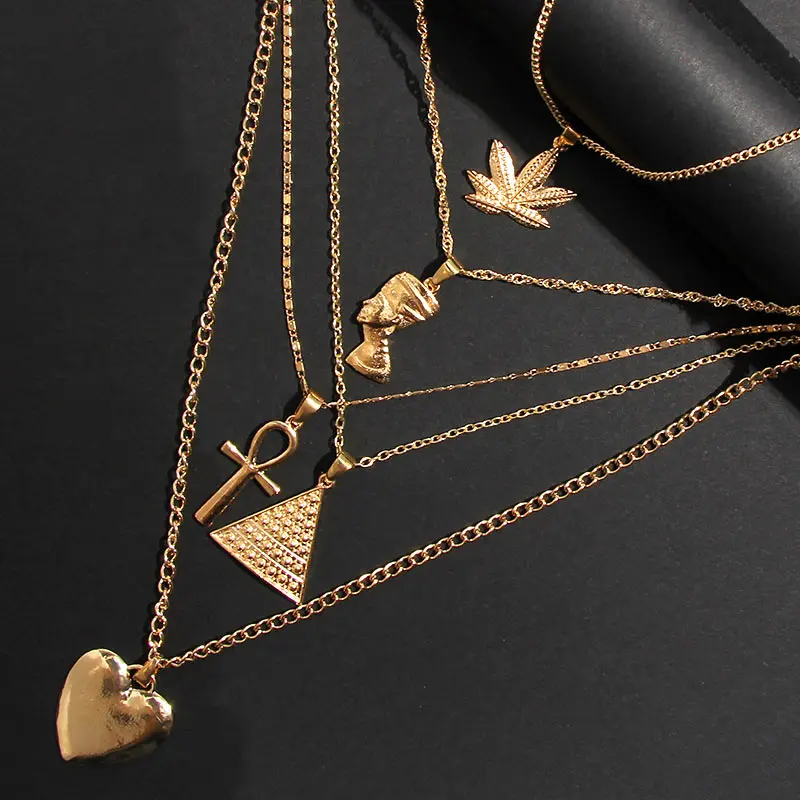 Винтажное ожерелье JJFOUCS в форме листа Креста портрета сердца пирамиды верблюда