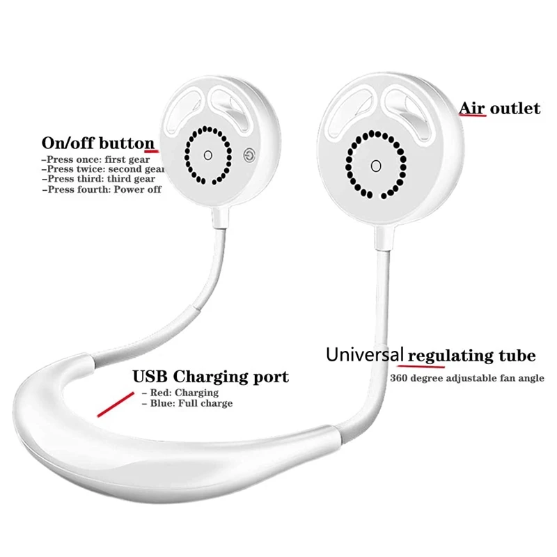Портативный ручной вентилятор с двойной головкой три скорости шейный подвесной