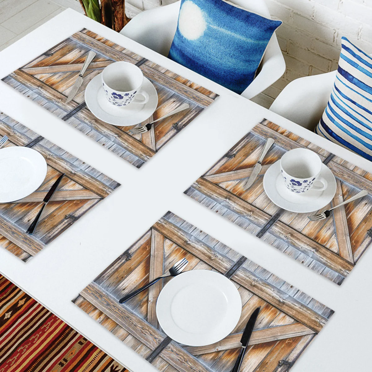 4 6 штук в партии комплект Коврики на стол страна двери сарая дерево напечатано