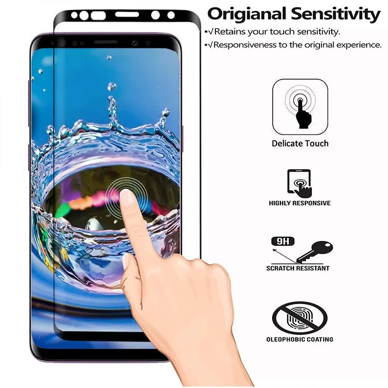 Защитное стекло для Samsung Galaxy S7 Edge S8 S9 Plus A6 A8 Note 8 9 полное покрытие 20D черная