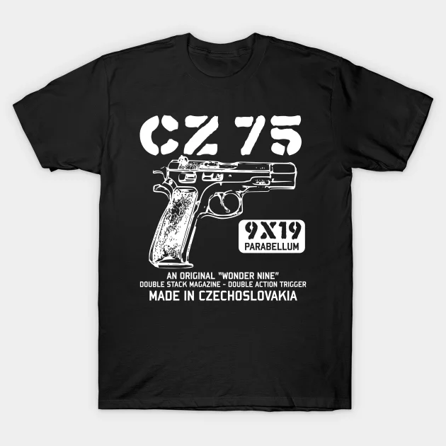 

Men/Women's Summer Black Street Fashion Hip Hop CZ 75 - Vintage 9mm Pistol, Firearm, Gun T-shirt Cotton Tees Short Sleeve Tops