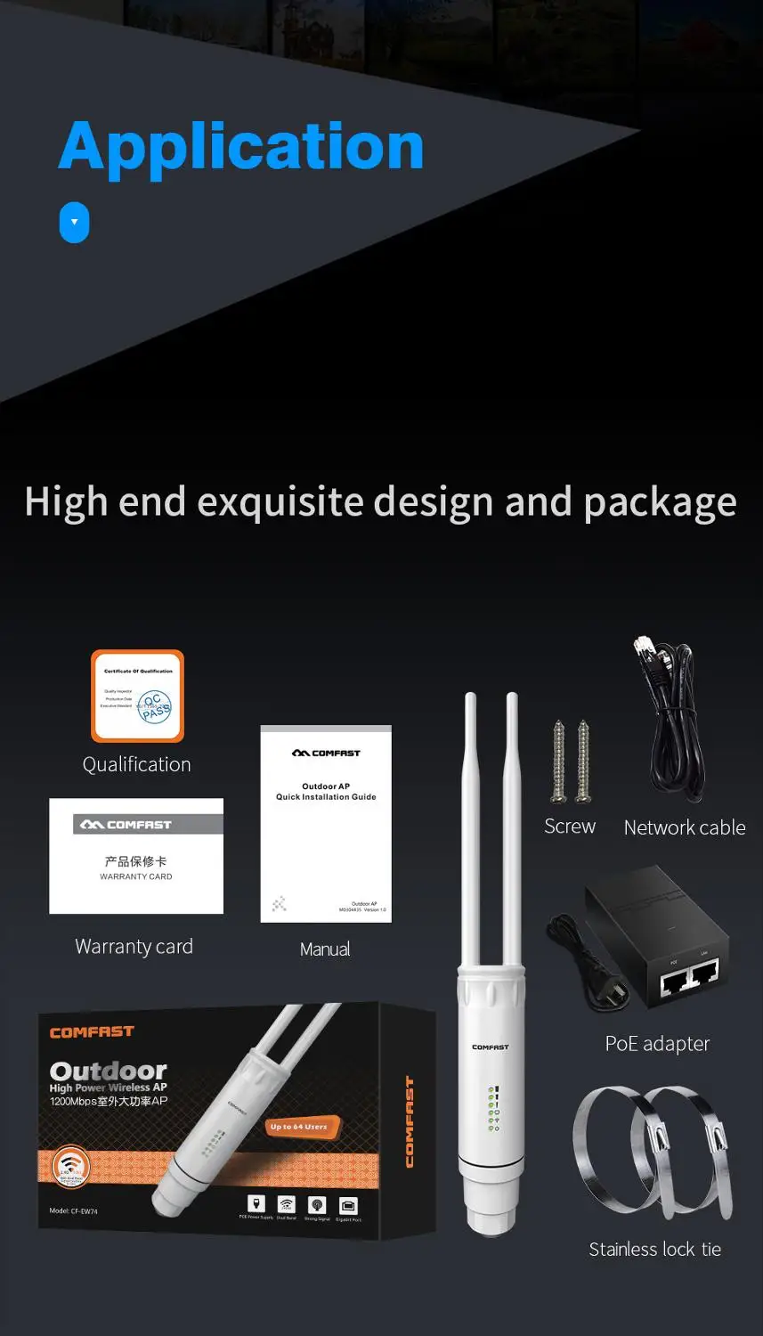 New High Power Ac1200 Outdoor Wireless Wifi Repeater Ap/Wifi Router 1200mbps Dual Dand 2.4g+5ghz Long Range Extender Poe