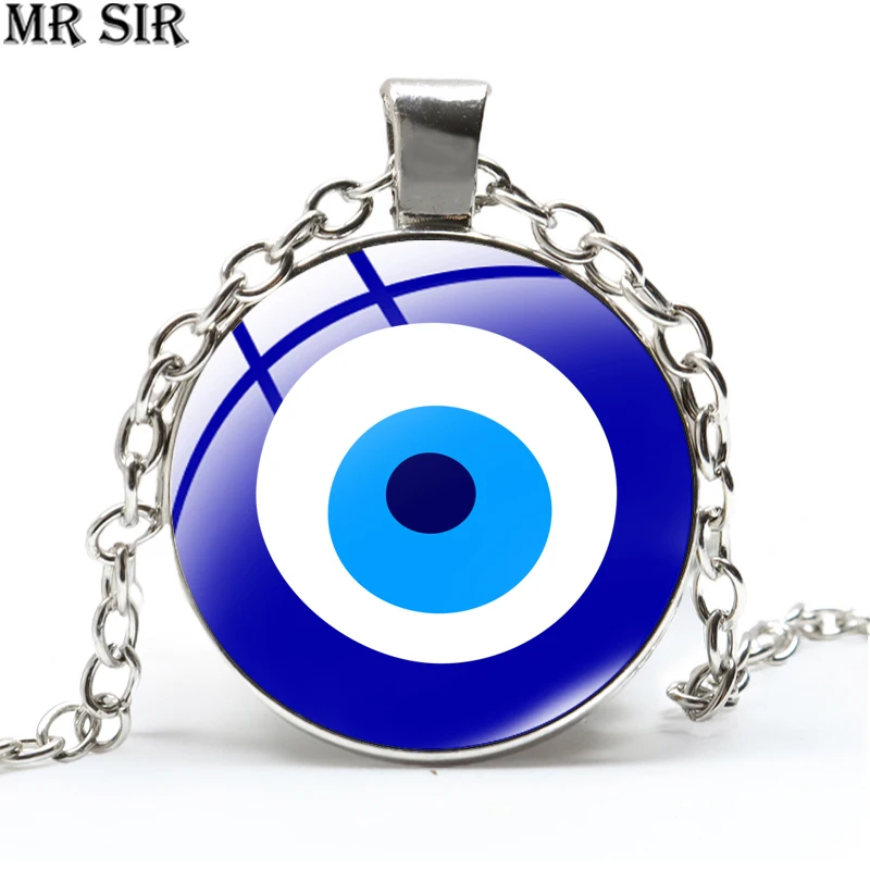 

Evil Eye Pendant Necklace for Women Men Art Photo Glass Cabochon Turkey Blue Evil Eye Hamsa Hand Lucky Chokers Necklaces Jewelry