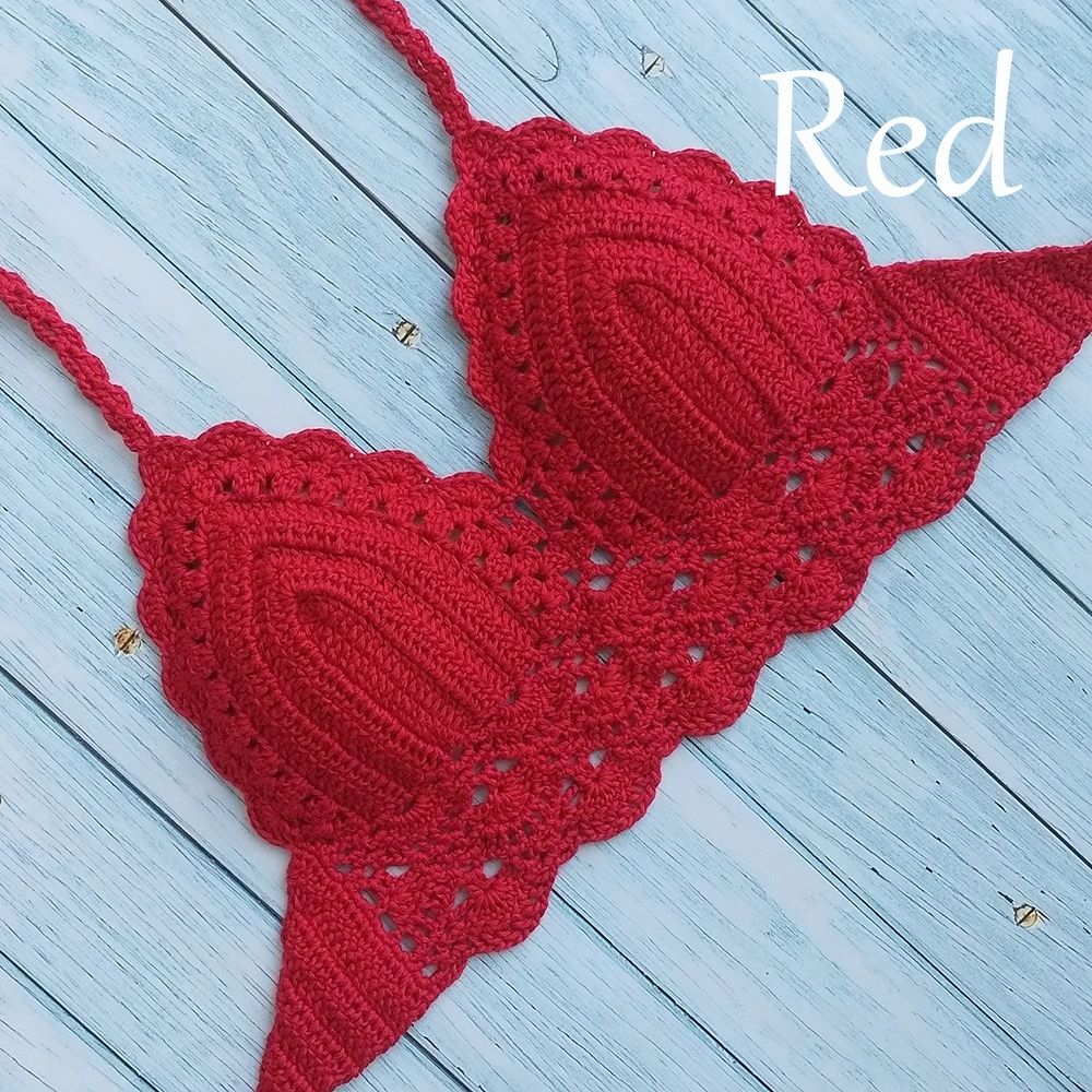 10 Colors Have Lining Womens Bikini Top Sexy Crochet Knit Separate Female Swimsuit Push Up Bra Beachwear Plus Size Bathing Suits