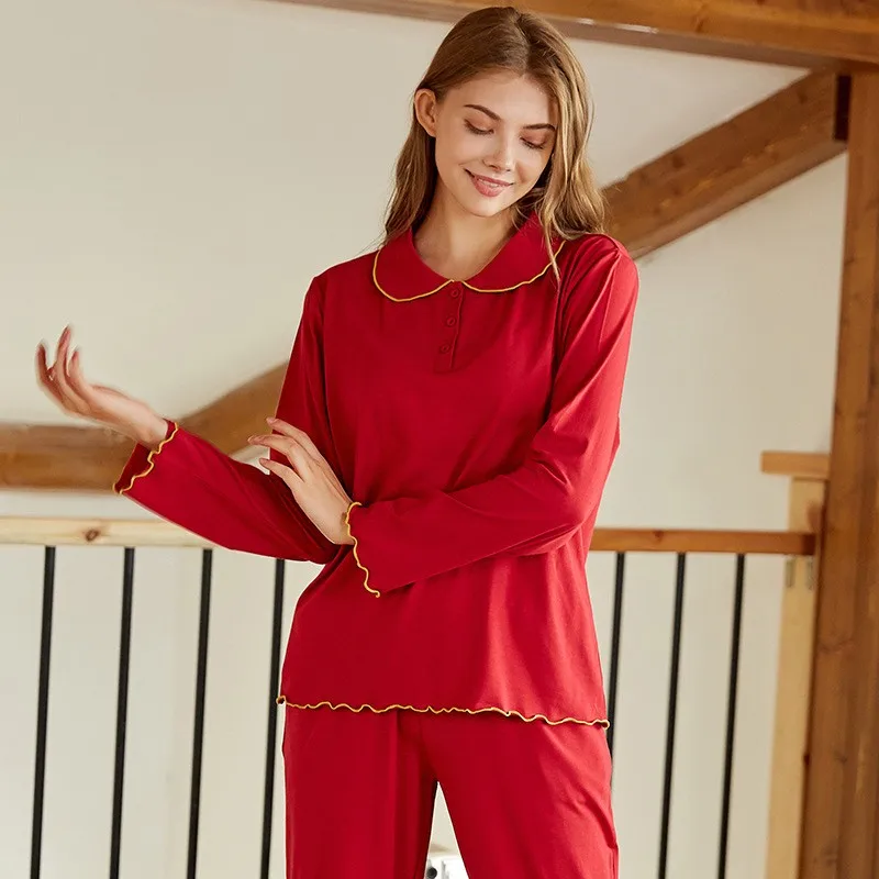 

Sweet Cute Pink 2PCS Pajamas Set Women Modal Nightwear Sleep Set Casual Loose Sleepwear Home Clothes Long Sleeve Pijamas Suit