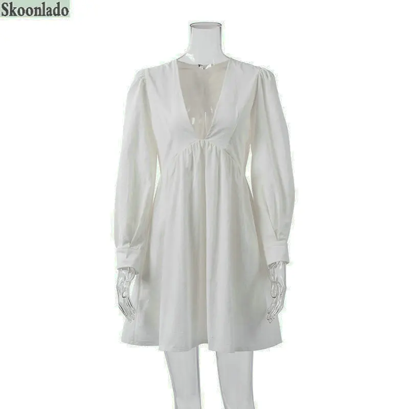 

Women Spring Autumn Long Sleeve Dresses Solid Deep V-Neck Fashion Lady Sexy Dress Spring Female Party Clothes Elegant Clothes