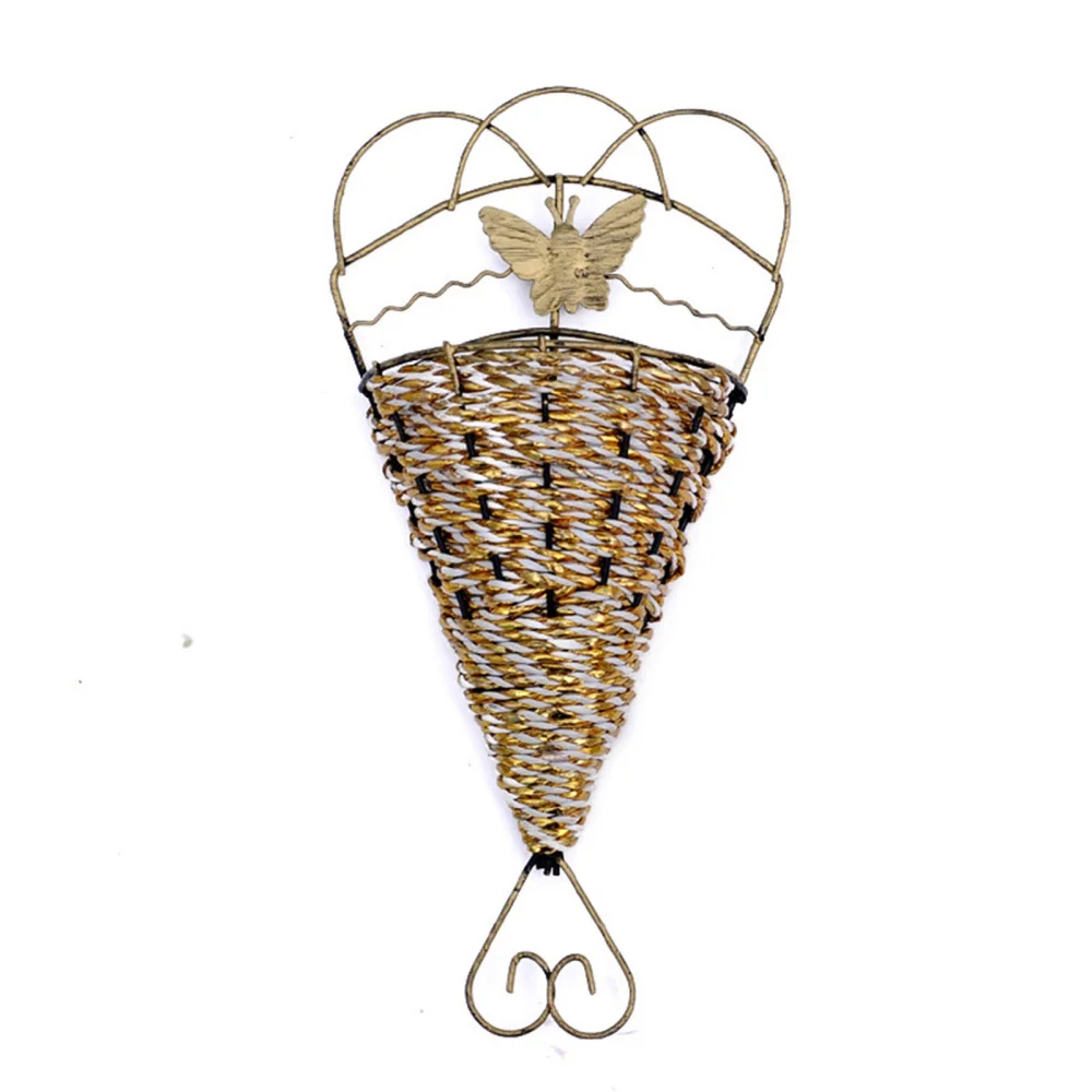 

Hanging Basket Flower Pot Indoor Home Garden Decoration Storage Box Retro Wrought Iron Rattan Crafts Rope Weaving Ornament