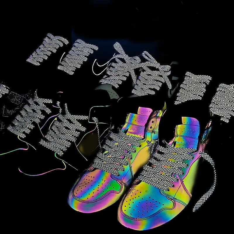 

Flat Reflective Shoelaces Unisex Luminous Sneakers Shoe Laces Adults Glowing in Night 21 Colors Sport Canvas Shoes Boots String
