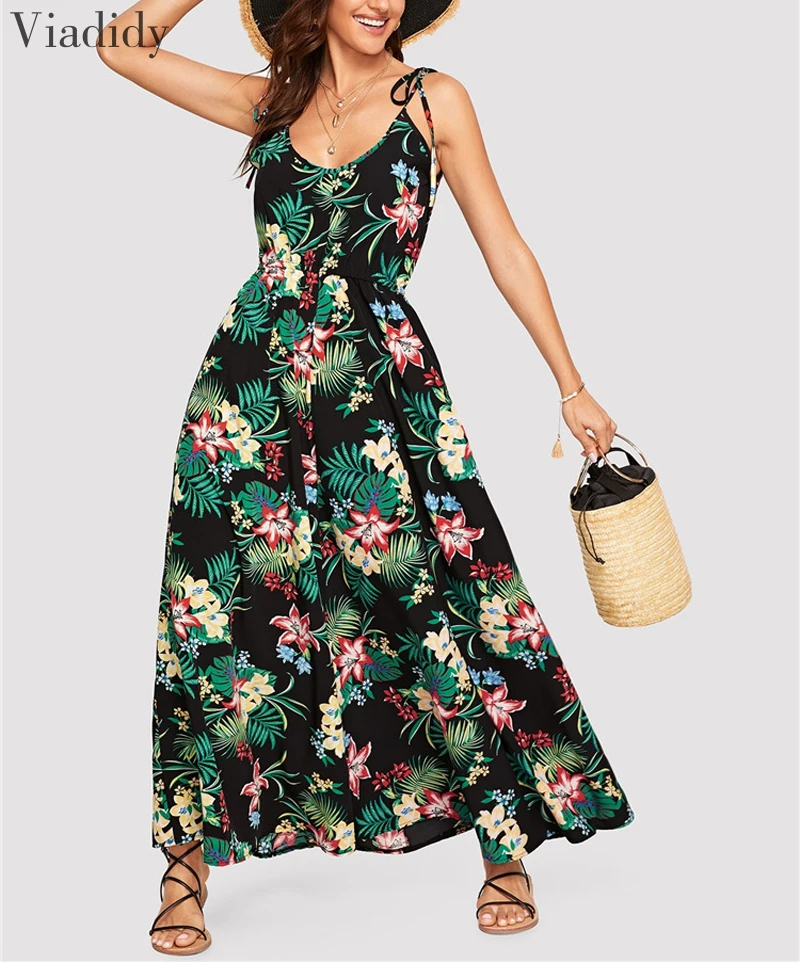 

Plus Size Dress Summer Dress For Women Sexy Sleeveless Print O Neck Boho Dress Strap Floral Beach Dresses