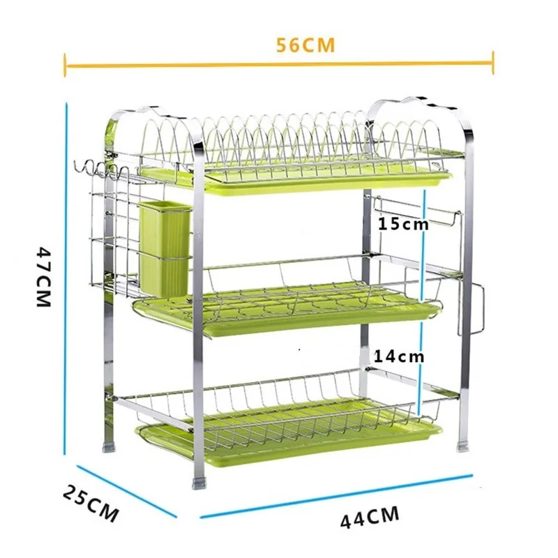 Трехуровневая полка для посуды сушилка кухонного хозяйства стеллаж сушки
