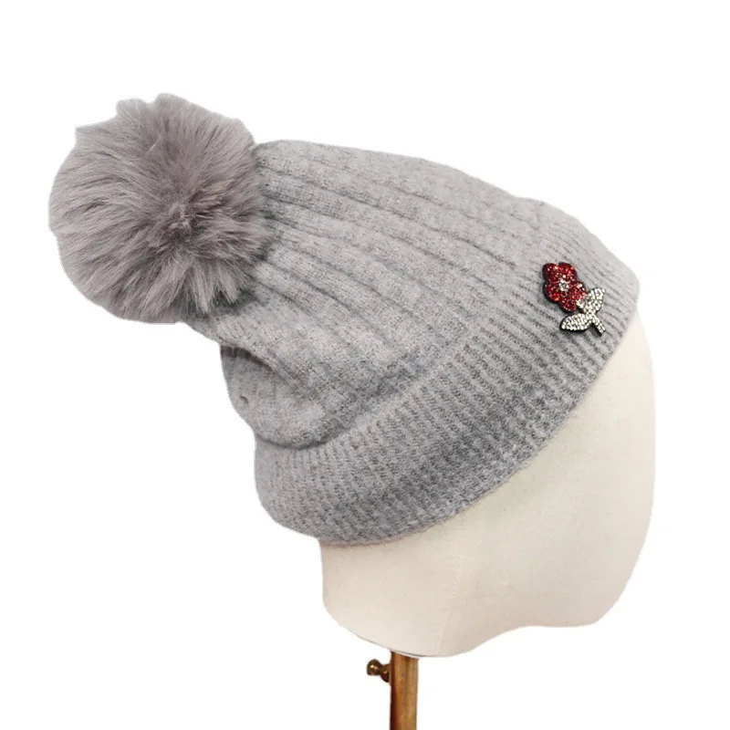 

Women's Winter Hats Solid Color Woolen Hat Female Sheep Velvet Blended Outdoor Thermal Pullover Knitted Hat Bonnets Wholesale