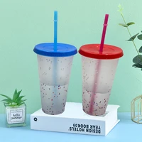 colorful changing straw cup thermochromic mug reusable plastic tumbler cold mug outdoor juice coffee tea cups water bottle