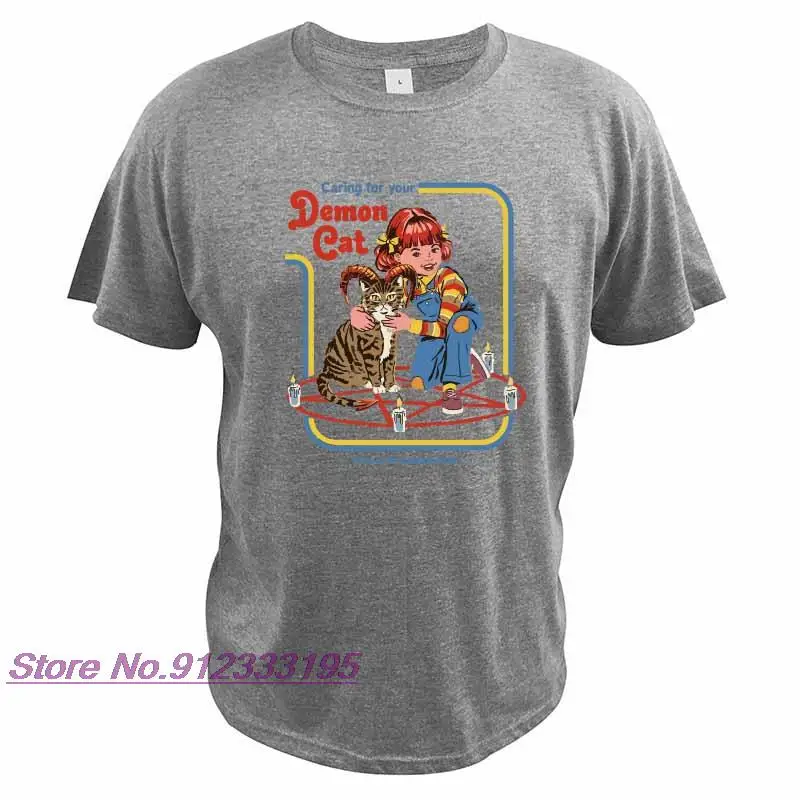 Caring For Your Demon Cat T Shirt Devil Halloween Tshirt 100% Cotton Soft Breathable Satan Retro Tee Tops