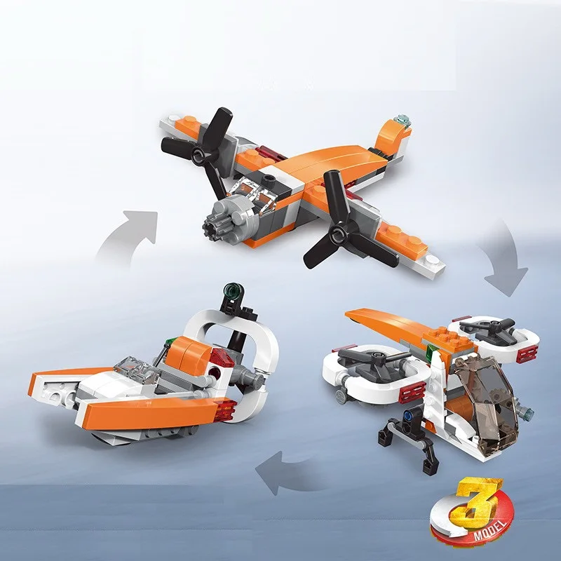 

3 in 1 City Creator Double Rotor Helicopter Figure Blocks Construction Boy Building Bricks Toys For Children