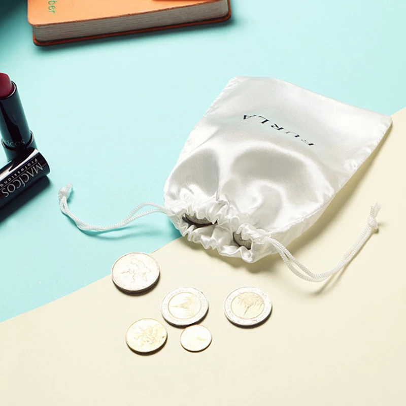 Белая атласная универсальная сумка для хранения на шнурке импортные товары