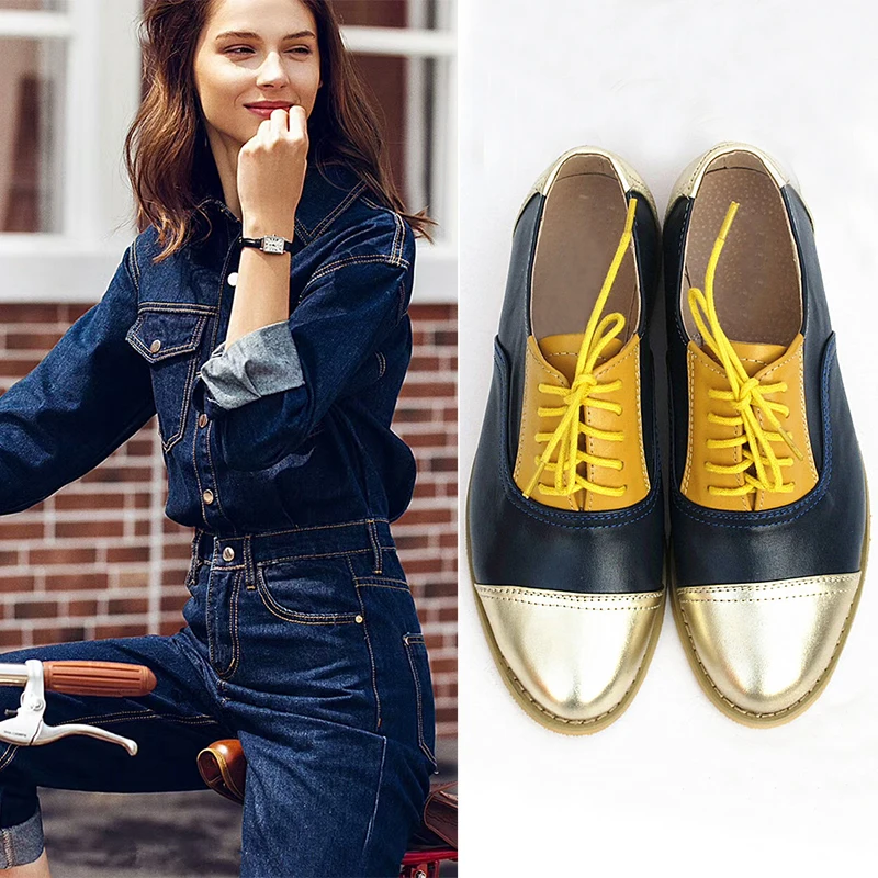 Женские оксфорды на плоской подошве Сезон весна Женская обувь из натуральной