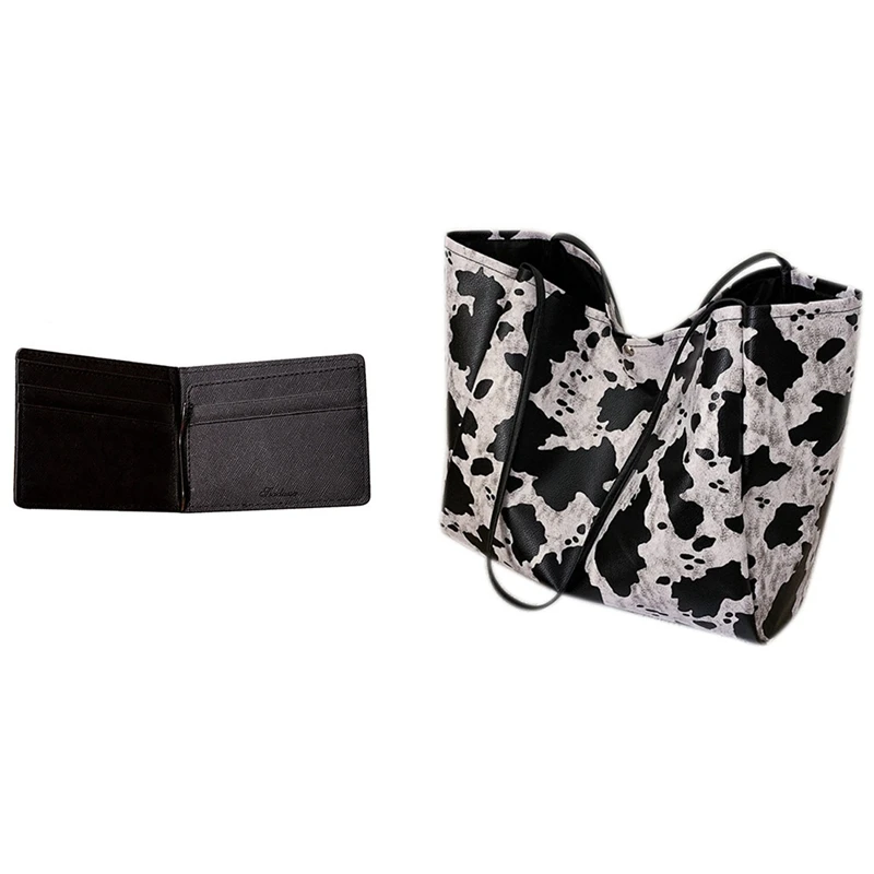 

2 Pcs Bag: 1 Pcs Men's US Dollar Bag Multi-Card Wallet & 1 Pcs Cow Pattern Leisure Tote Bag PU Leather