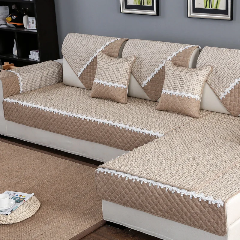 Хлопок лен ткань чехол для дивана полотенце сплошной цвет гостиной Угловое