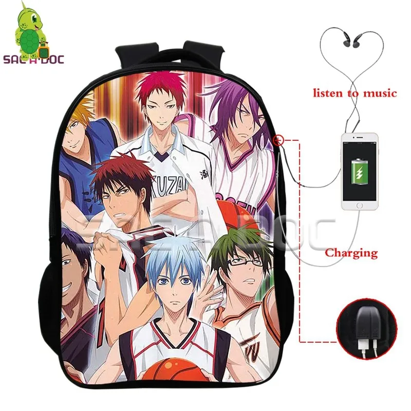 Аниме Kuroko No Basket Tetsuya рюкзаки многофункциональные USB школьные сумки для подростков