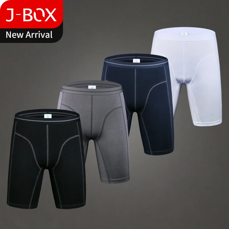 J-BOX, 1 шт., мужское сексуальное нижнее белье, Cueca, мужской однотонный цвет, хлопок, размера плюс, мужское длинное нижнее белье, боксеры, толстые трусы-боксеры для геев, мужские трусы