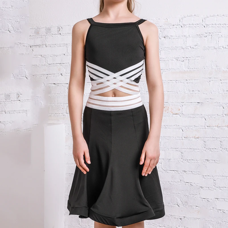 Детское платье для латинских танцев костюмы практика подтяжки одежды с топом и