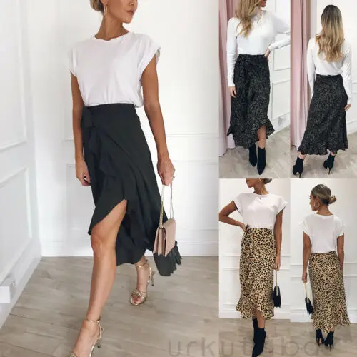 Новые модные женские длинные рукава с леопардовым принтом Boho длинное женское платье-макси повседневная юбка с высокой талией Большие размеры