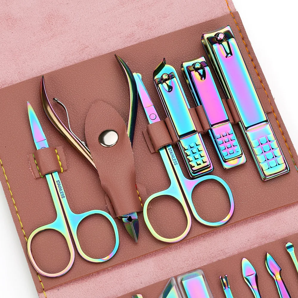 

Magic Colorful Nail Clipper Set 16pcs/set Rose Red Nail Tools Manicure Tool Set with PU Leather Folding Bag